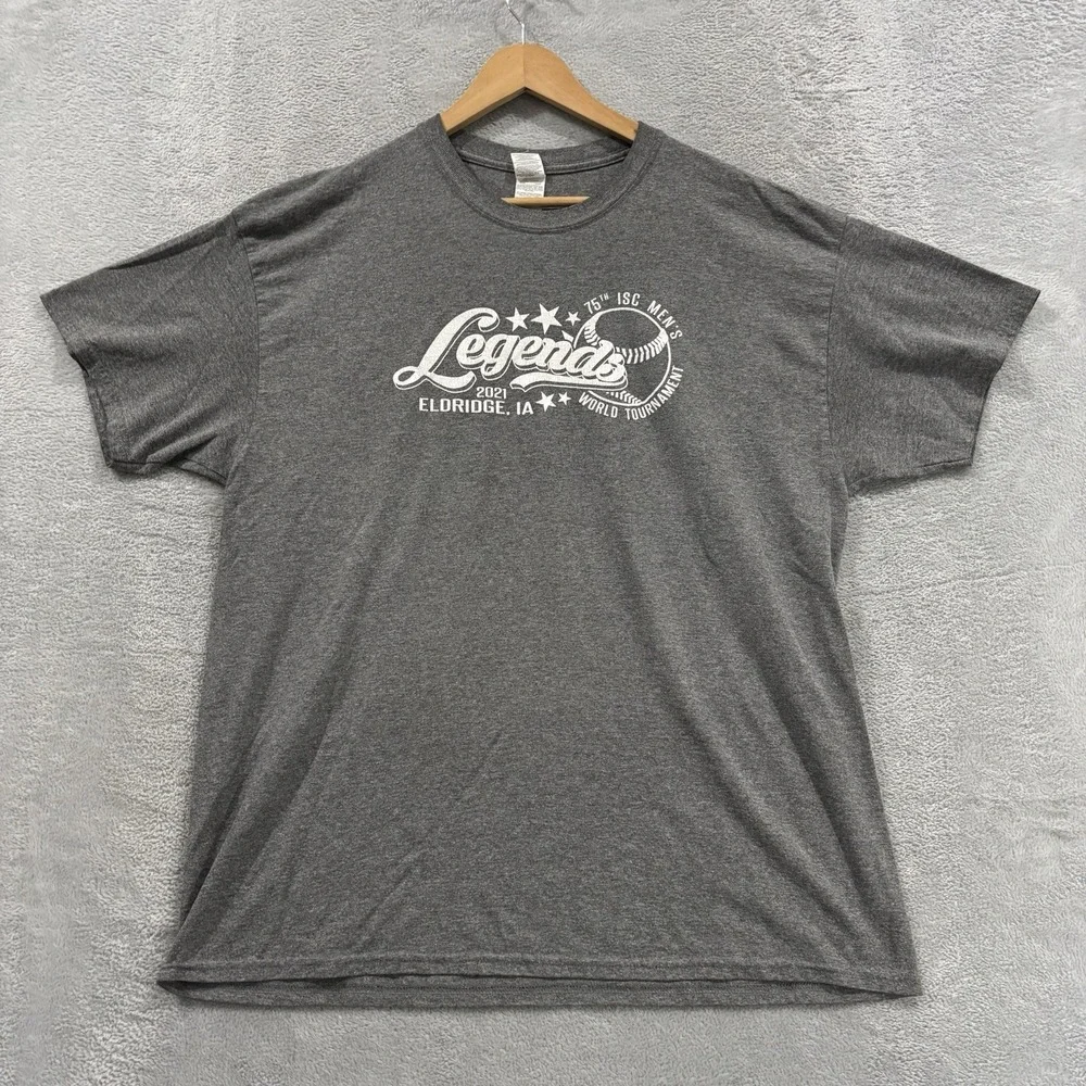 2021 Legends 75th ISC Mens World Tournament Eldridge IA T-Shirt Gray Size Medium